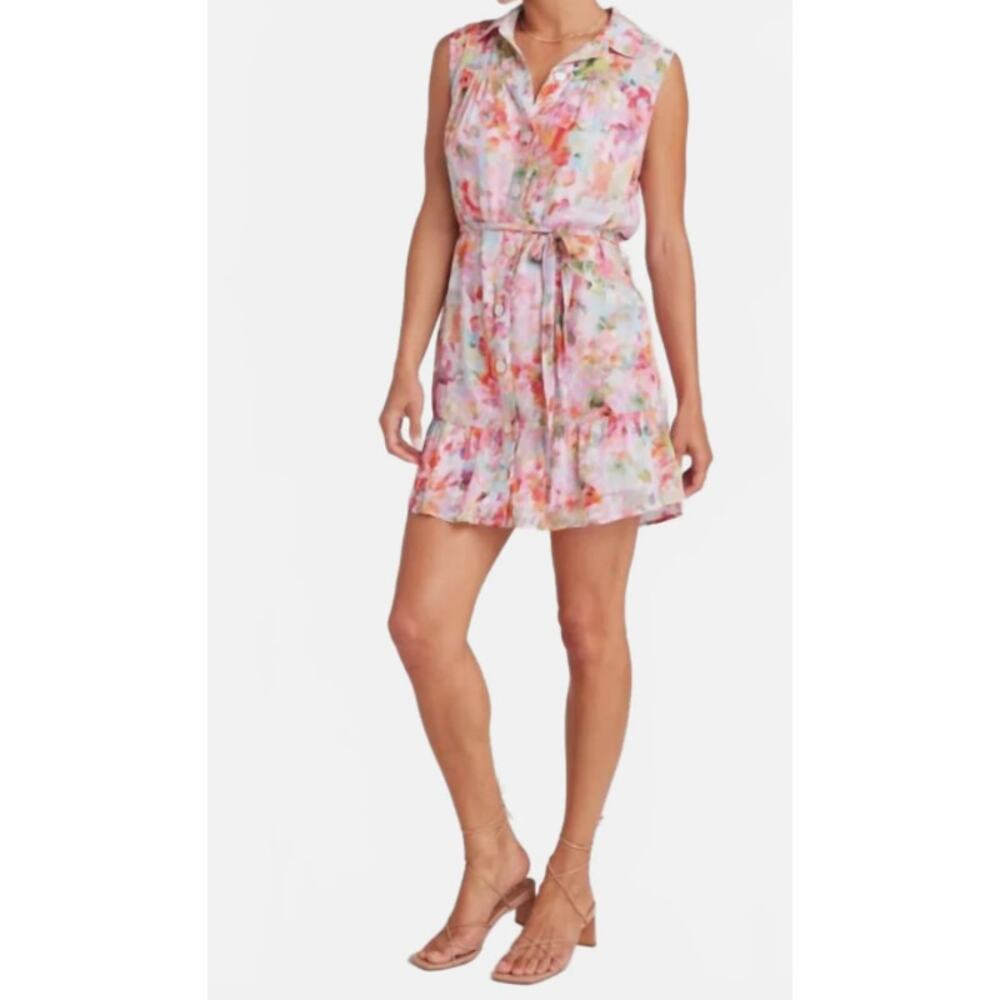 BELLA DAHL WOMENS SIZE MEDIUM INPAEMA FLORAL GATHERED RUFFLE SHIRT DRESS NEW